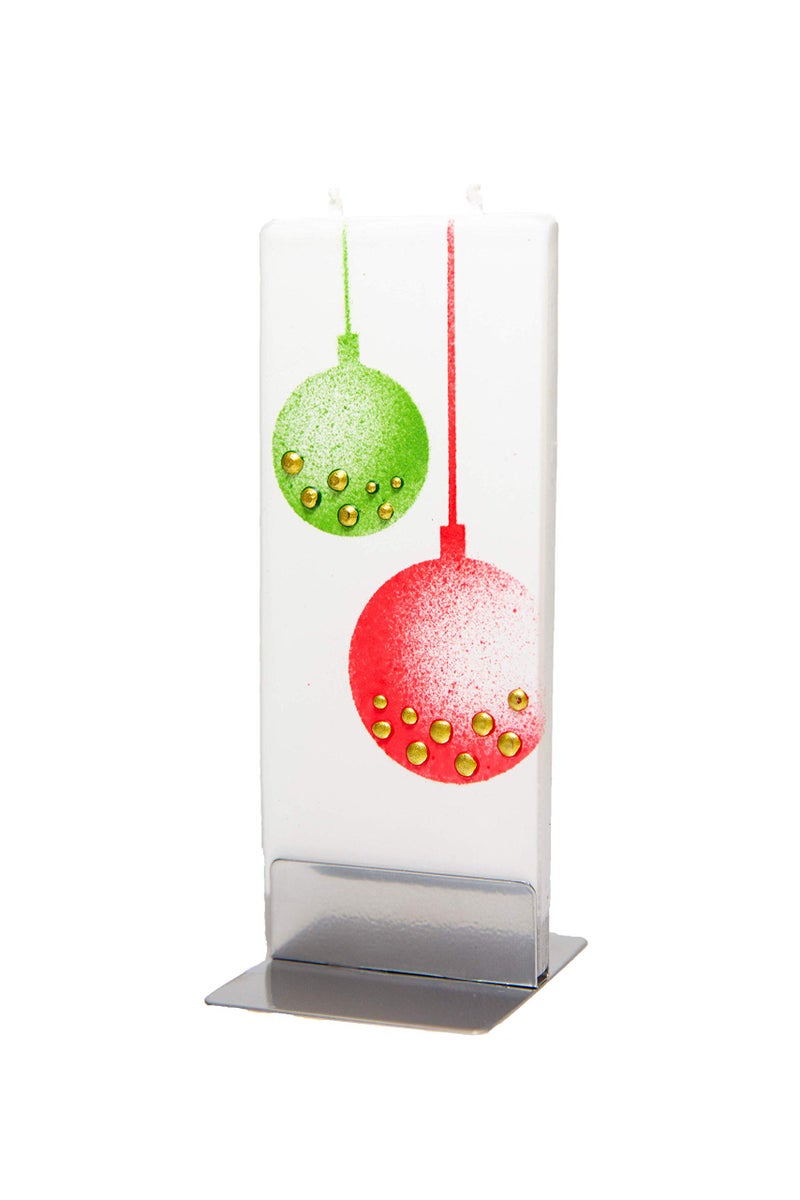 Flatyz Christmas Candles Red and Green Ornament Design - Flat, Decorative, Hand Painted Candle Gifts for Women or Men - 6 inches - Image 2